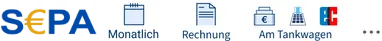 Zahlungsarten: SEPA Lastschrift, Monatliche Zahlung, Rechnung, Zahlung am Tankwagen
